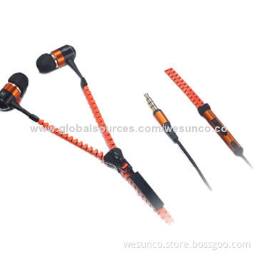 Colorful Zipper Earphone with Mic or Volume Control or Without, Made of Metal Shells